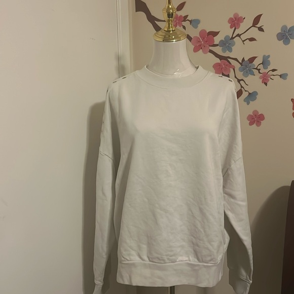 All Saints | White Long Sleeve Crewneck Tee with Open Shoulders Size Small - Picture 1 of 3